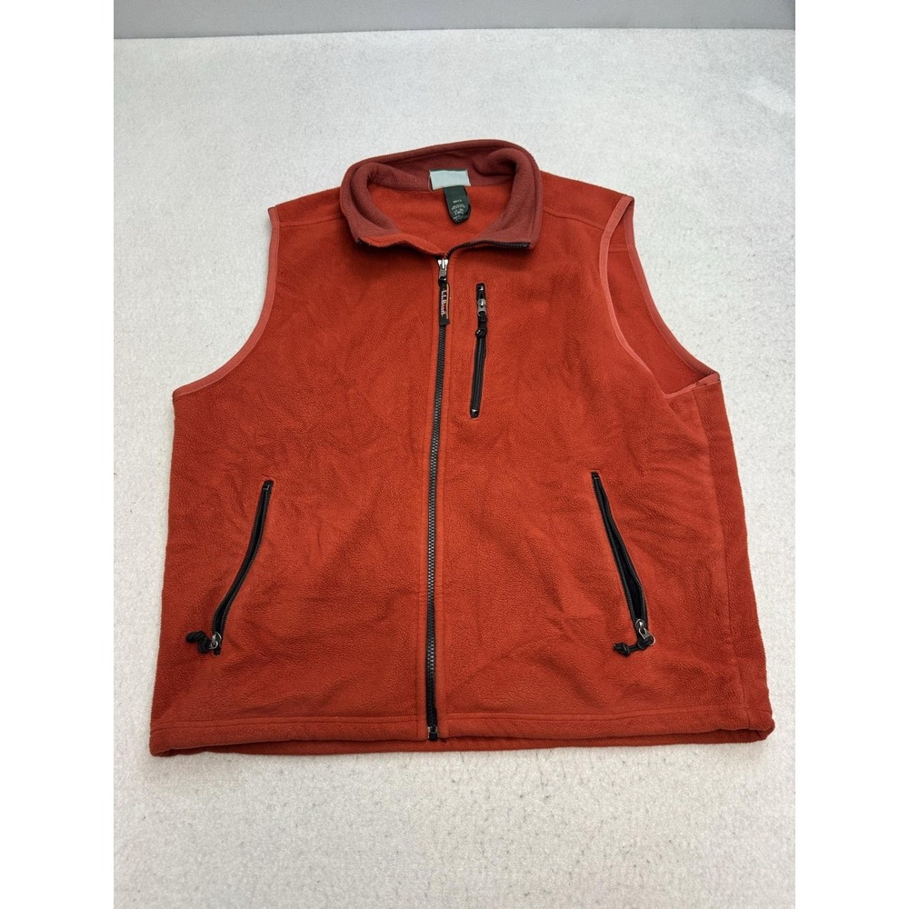 L.L.Bean Vest Mens Large‎ Red Fleece Full Zip Pockets Stand Collar Outdoor